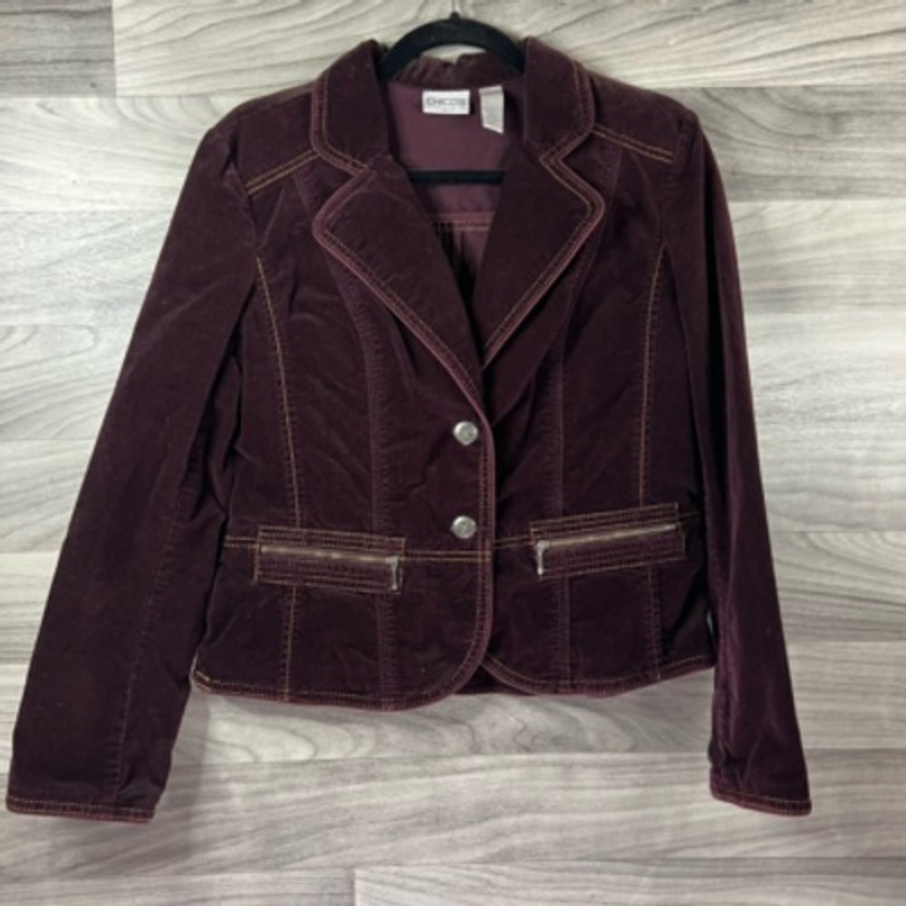Chicos Womens Blazer Jacket Brown Waist Length Buttons Flap Pockets Collar M 1 - Picture 4 of 12